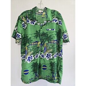 Ashley Taylor All Over Hawaiian Print Button Up Shirt  Surf Boards Stag Beach XL